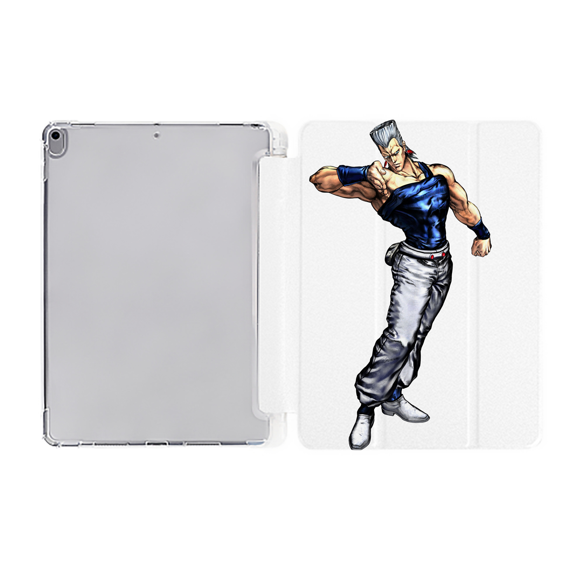 （画像用） ジョジョの奇妙な冒険 ジャン＝ピエール?ポルナレフ JoJo's Bizarre Adventure Jan Pierre Polnareff IPad ケース ペン収納付き 三つ折りスタンド PUレザー×シリコン 対応機種9.5/10.5/10.9インチ